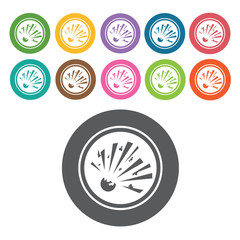 Explosion icon. Danger icon set. Round colourful 12 buttons. Vec