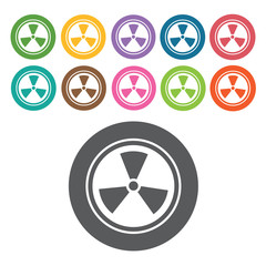 Nuclear hazard icon. Danger icon set. Round colourful 12 buttons