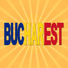 Bucharest flag text with sunburst illustration