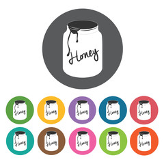 Honey jar icon. Honey relate icon set. Round colourful 12 button