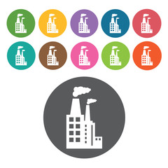 Industrial plant icon. Industy icons set. Round colourful 12 but