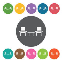 Fototapeta premium Two wooden chairs with coffee table icon. Home Furniture Interio