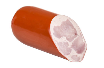 sliced salami on white