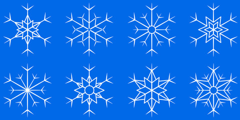 snowflake set on blue background