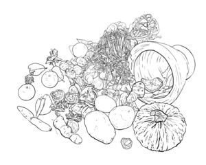 Drawing still life of food and vegetable. vector