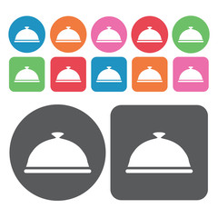 Food cover icon. Kitchen icon set. Round and rectangle colourful