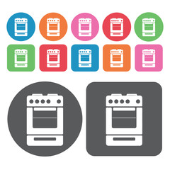 Oven icon. Kitchen icon set. Round and rectangle colourful 12 bu