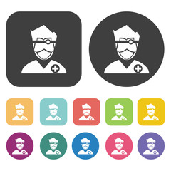 Male nurse with mask icon. Hospital nurse icons set. Round and r