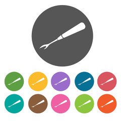 Seam ripper icon. Sewing equiptment icons set. Round colourful 1