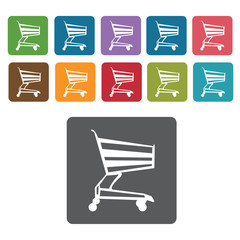Right facing shopping cart icon. Rectangle colourful 12 buttons.