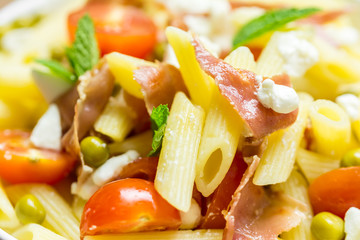 Italian Pasta Salad With Mozzarella, Bacon And Tomatoes