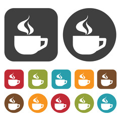 Cup of hot milk sign icon. Sleep Sign symbol icons set. Round an