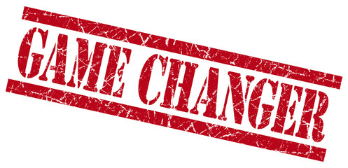 game changer red grungy stamp isolated on white background