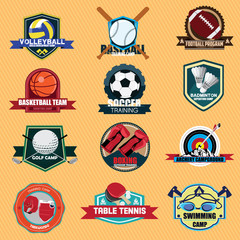 Set of Sports Training Camp badge label vintage. Vector Illustra