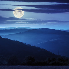 cold fog on before sunrise in mountains in moon light
