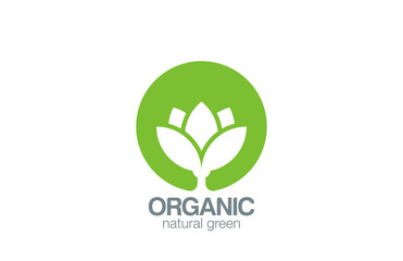 Green Circle Flower logo design vector. Organic logotype