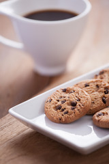 Chocolate chip cookies with coffee