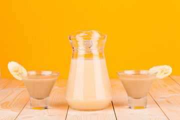 Close up of banana juice.