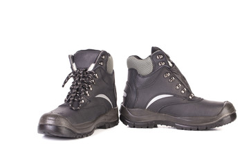 Black leather hiking boots.