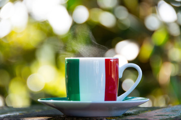 Italian coffee. Cup with italian flag