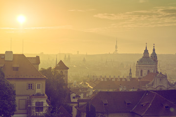 Prague City Morning Skyline