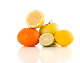 Healthy tropical fresh fruits on white background