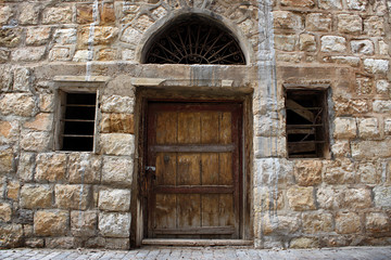 Fototapeta na wymiar Old Lebanese Wall, Door, and Windows
