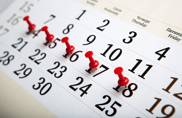 large wall calendar with needles