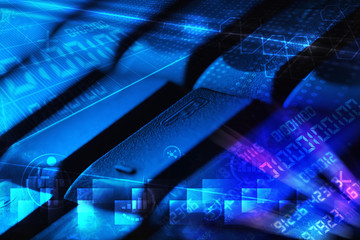 Keyboard with glowing programming codes