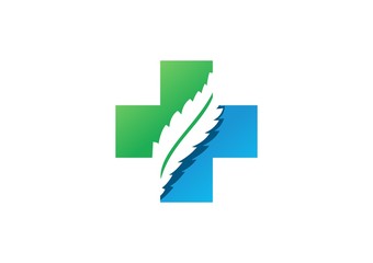 Obraz premium medicine pharmacy logo,health icon,cross plants,plus nature