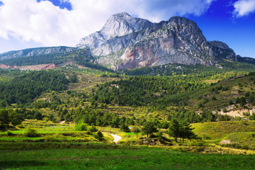 Pedra Forca - white rocky mountain in Pyrenees