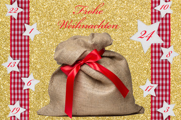 Nikolaussack mit Kalender auf Gold