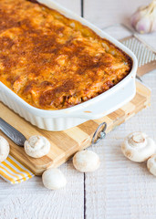 meat lasagna with mushrooms,Italian cuisine