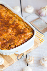 meat lasagna with mushrooms,Italian cuisine