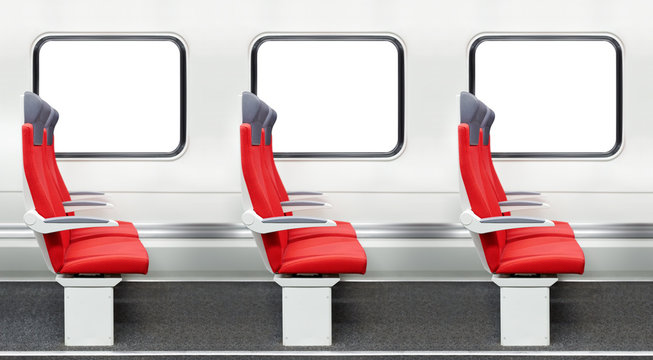 Fototapeta Passenger chairs in a modern train