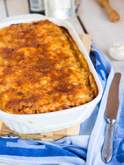 meat lasagna in the form of baking, italy food