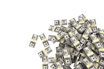 Stack of 100 dollars USA on white background.