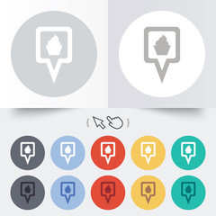 Map pointer food sign icon. Marker symbol.