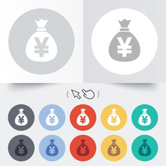 Money bag sign icon. Yen JPY currency.