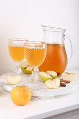 Still life with tasty apple cider and fresh apples