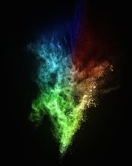 Colourful powder exploding isolated on black