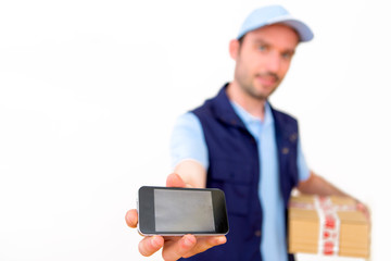 Delivery man on a white background