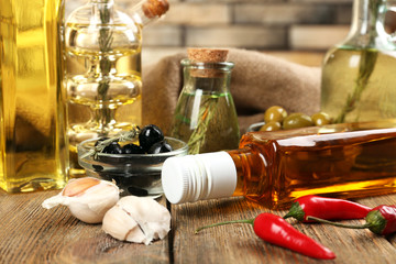 Different sorts of cooking oil, close-up