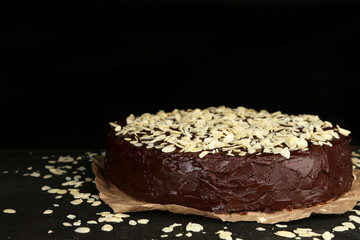 Tasty chocolate cake with almond,