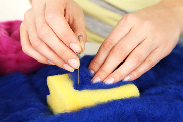 Fototapeta premium Woman working with wool close up