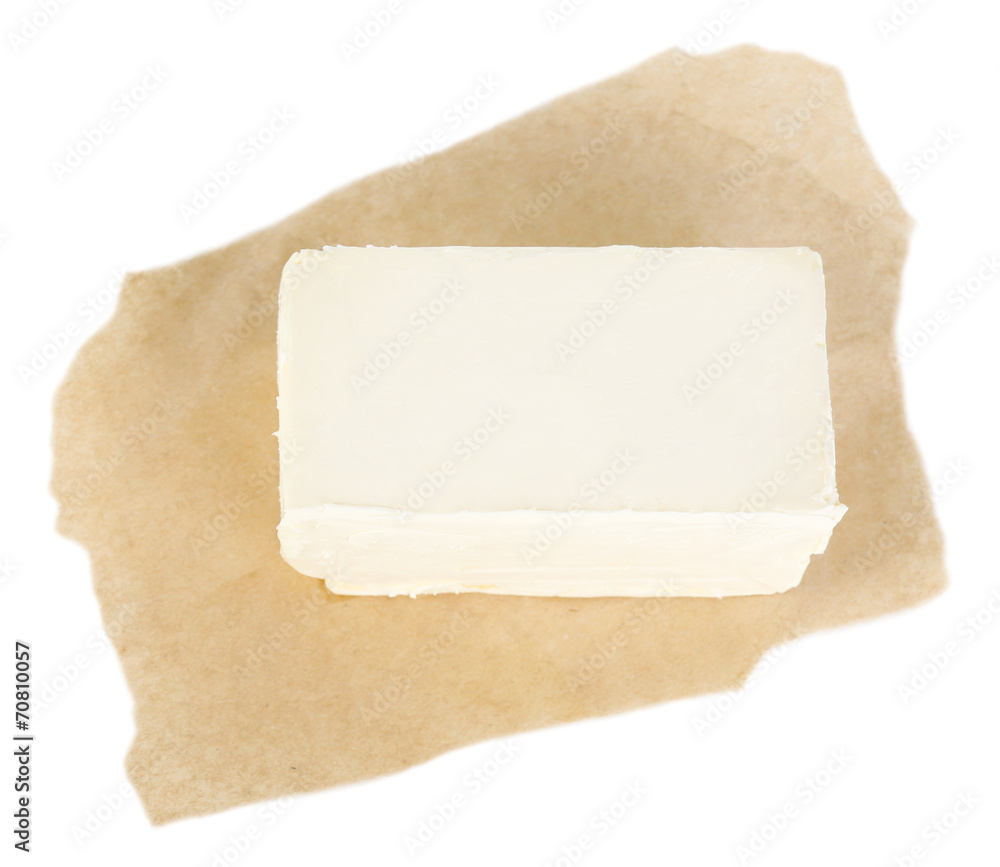 Poster Fresh butter on paper, isolated on white