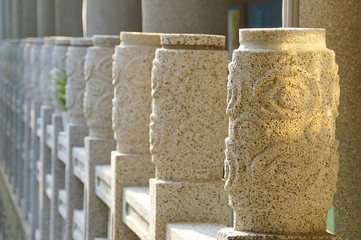 Railings beside classroom decorated with Chinese style pattern