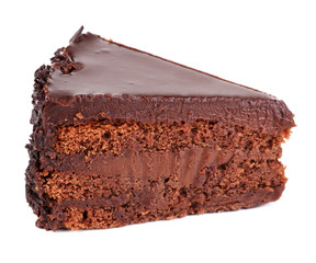 Piece of chocolate cake isolated on white