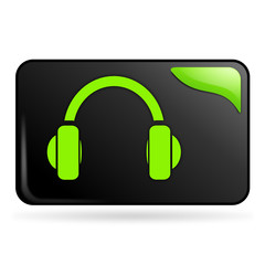 casque audio sur bouton web rectangle vert