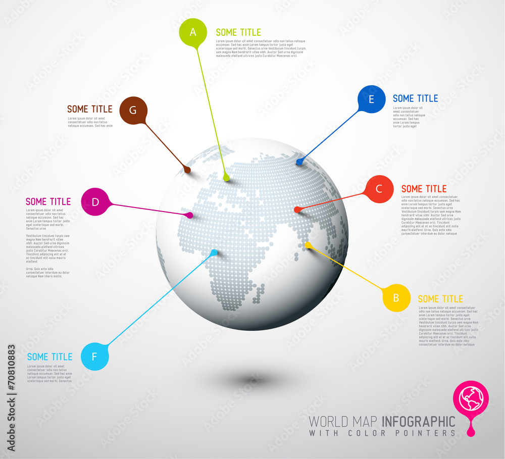 Poster world map globe with pointer marks